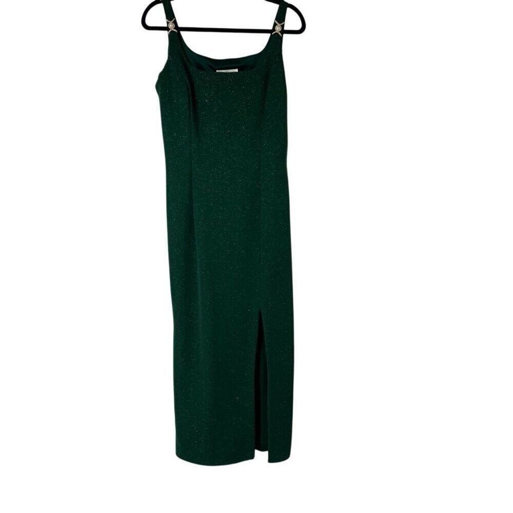 Scott McClintock Emerald Green‎ Sparkly High Slit Glam Formal Dress 14 Womens